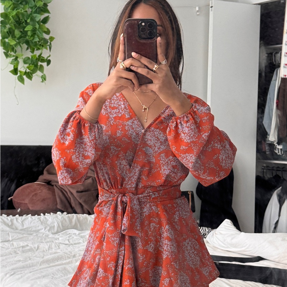 Floral Wrap Dress in Red by [Brand]